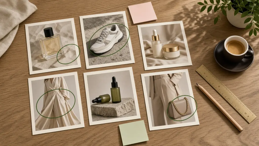 A campaign review table with printed creatives, the strongest ones circled for the next round